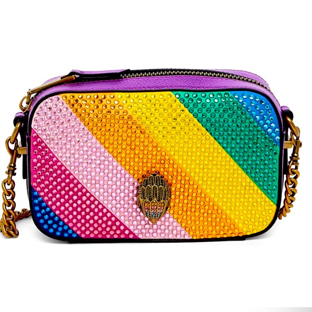NWT 🌈 Kurt Geiger Rainbow Camera Bag Leather and Crystal  Studded